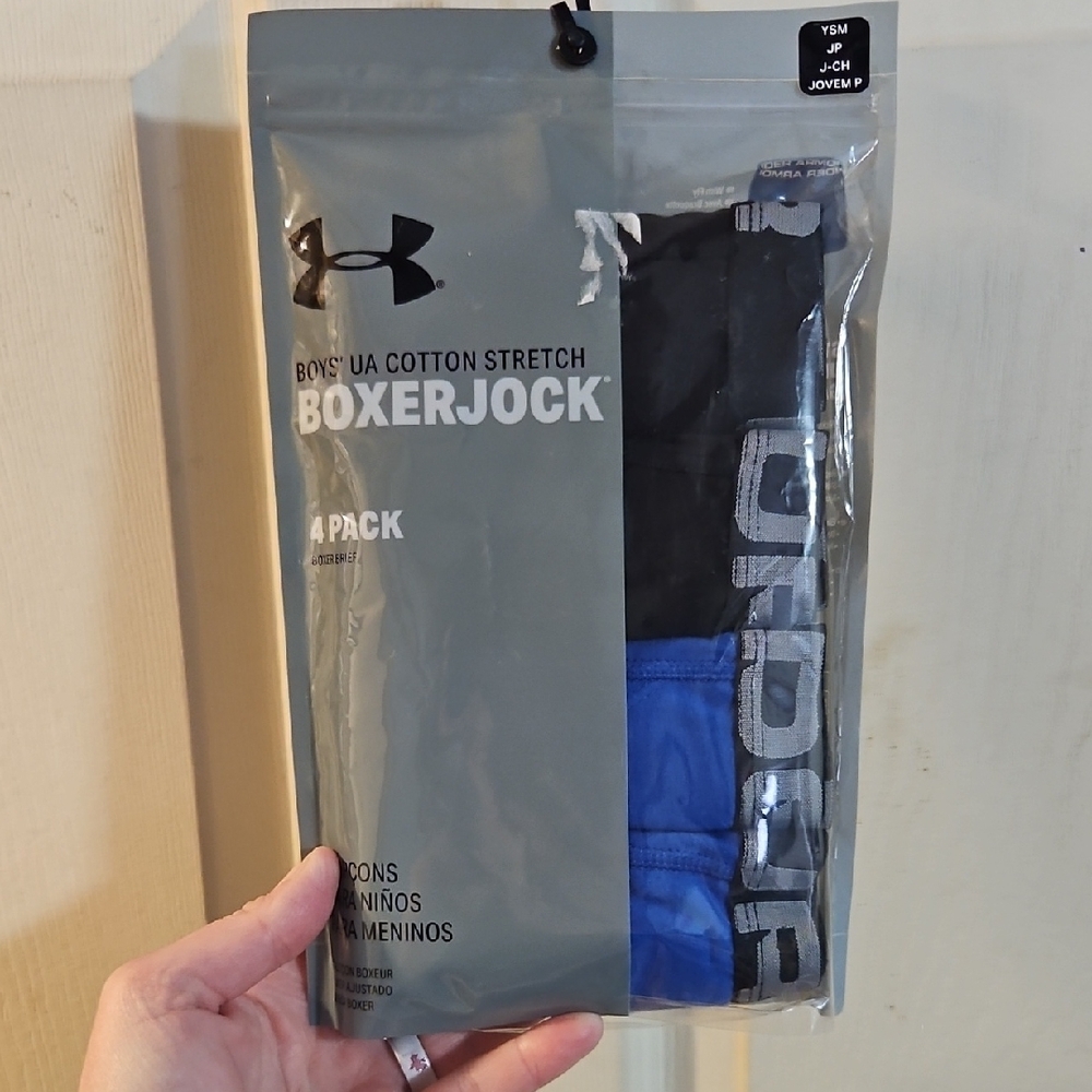 Under Armour Boys’ Core Cotton Boxer Briefs: 4 Pack: BLUE/BLACK: New In Pack: S